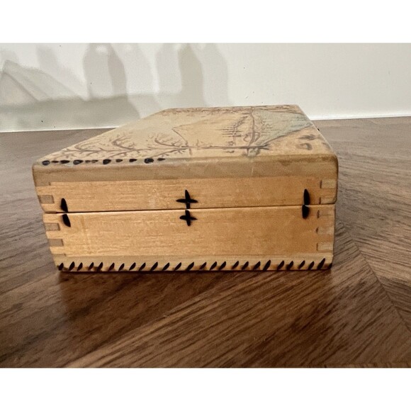 Vintage 1976 B.Powell Hand-Painted Wooden Keepsake Box Folk Primitive Art - Picture 5 of 14
